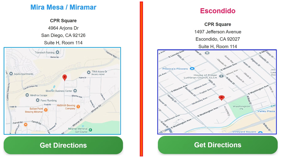 CPR Square Locations - Mira Mesa/Miramar and Escondido